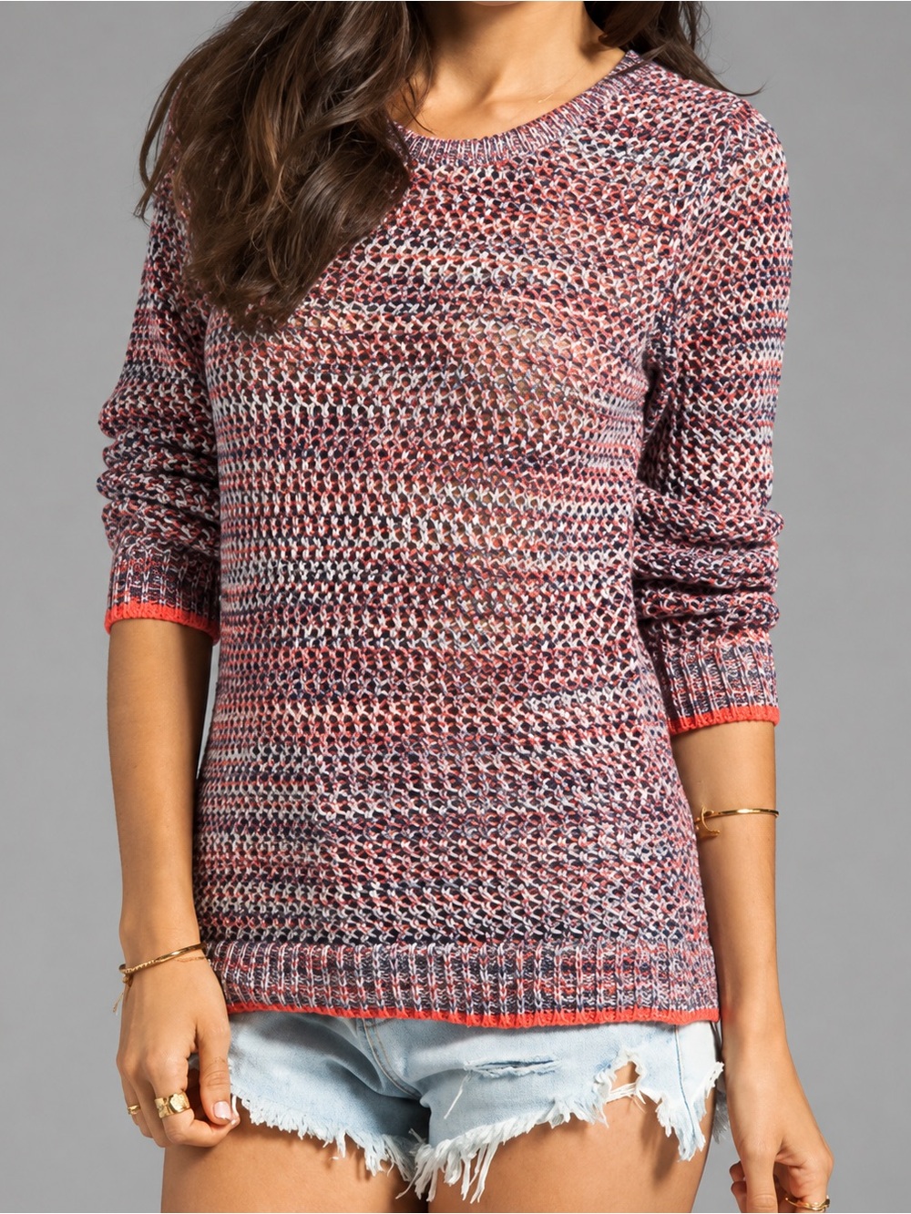 Joie Multicolor Open Knit Cotton Crewneck Sweater EUC $228